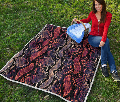 Blue And Red Snakeskin Print Quilt