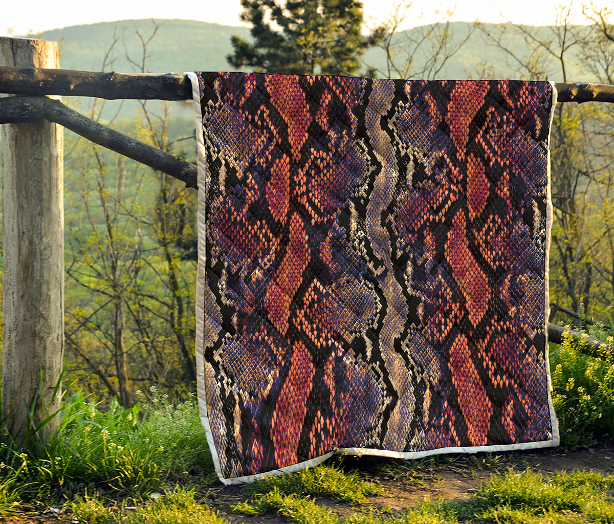 Blue And Red Snakeskin Print Quilt
