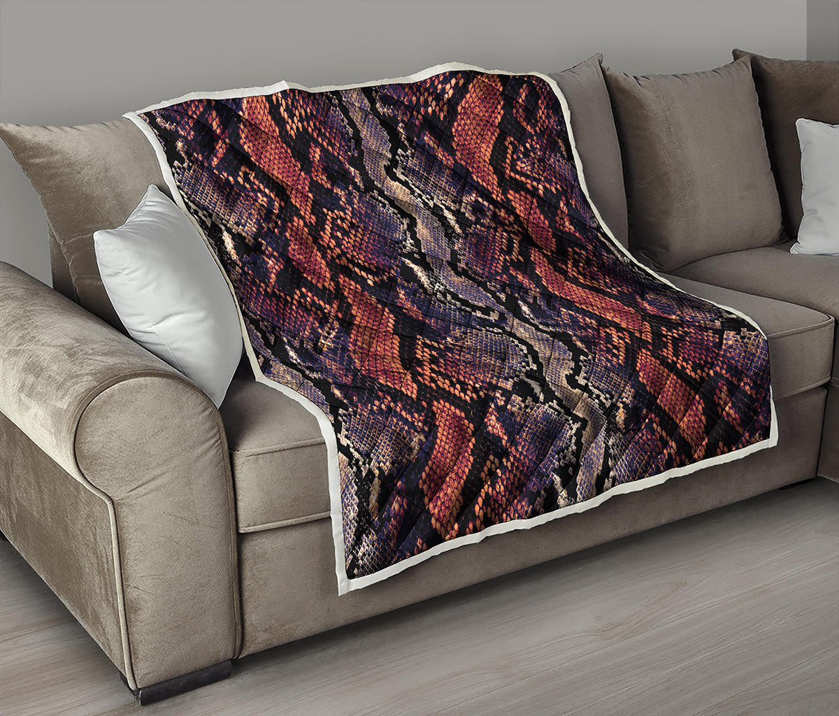 Blue And Red Snakeskin Print Quilt