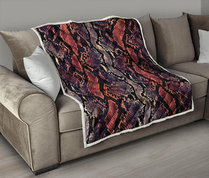 Blue And Red Snakeskin Print Quilt