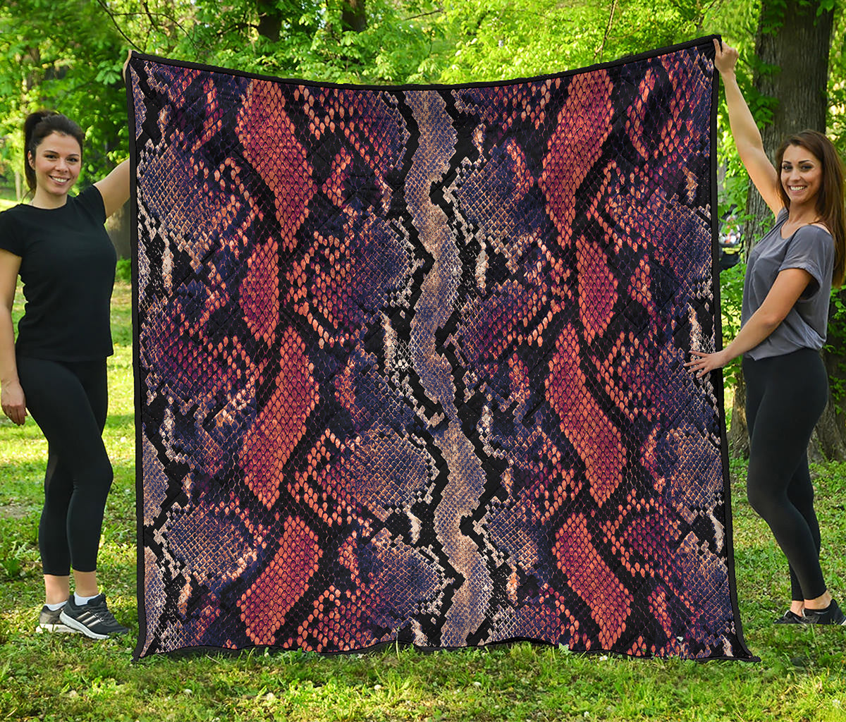 Blue And Red Snakeskin Print Quilt