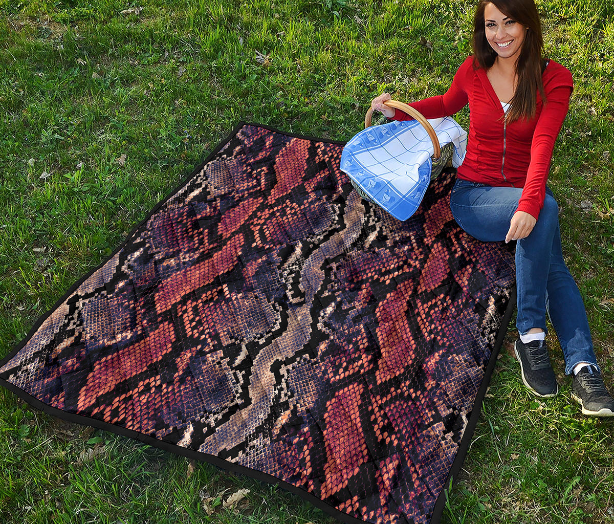 Blue And Red Snakeskin Print Quilt