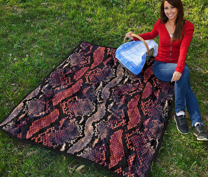 Blue And Red Snakeskin Print Quilt