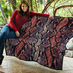 Blue And Red Snakeskin Print Quilt