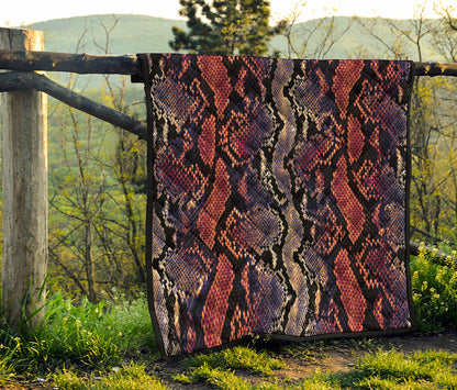 Blue And Red Snakeskin Print Quilt