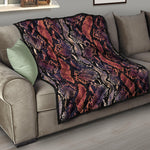Blue And Red Snakeskin Print Quilt