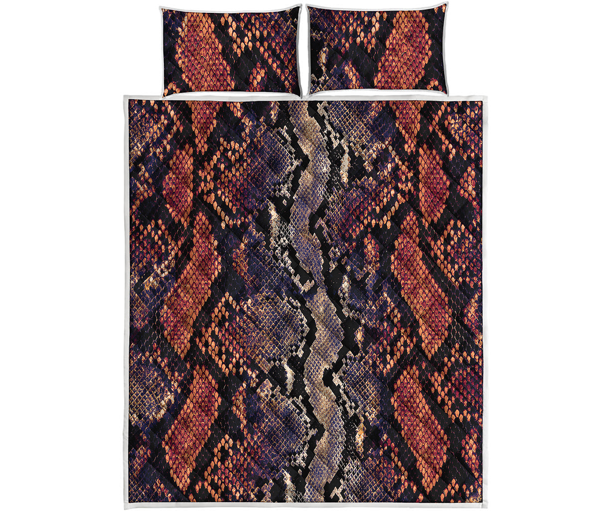 Blue And Red Snakeskin Print Quilt Bed Set
