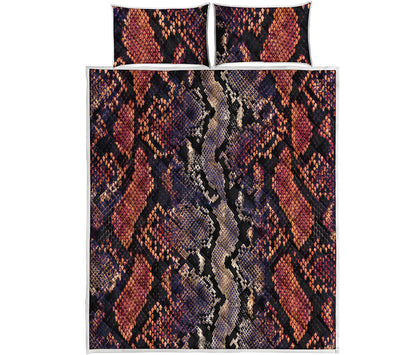 Blue And Red Snakeskin Print Quilt Bed Set