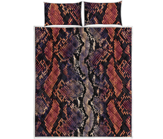 Blue And Red Snakeskin Print Quilt Bed Set