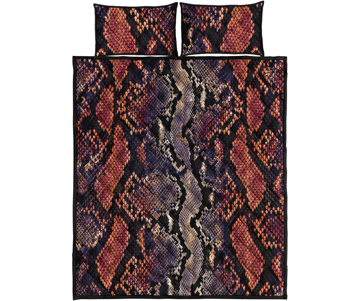 Blue And Red Snakeskin Print Quilt Bed Set