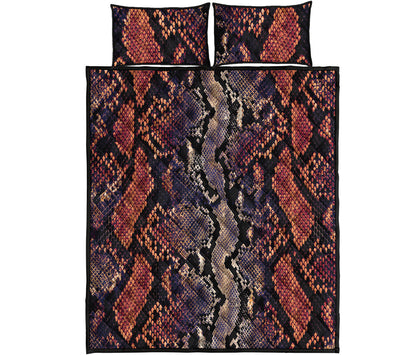 Blue And Red Snakeskin Print Quilt Bed Set