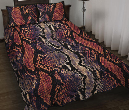 Blue And Red Snakeskin Print Quilt Bed Set