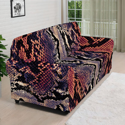 Blue And Red Snakeskin Print Sofa Cover