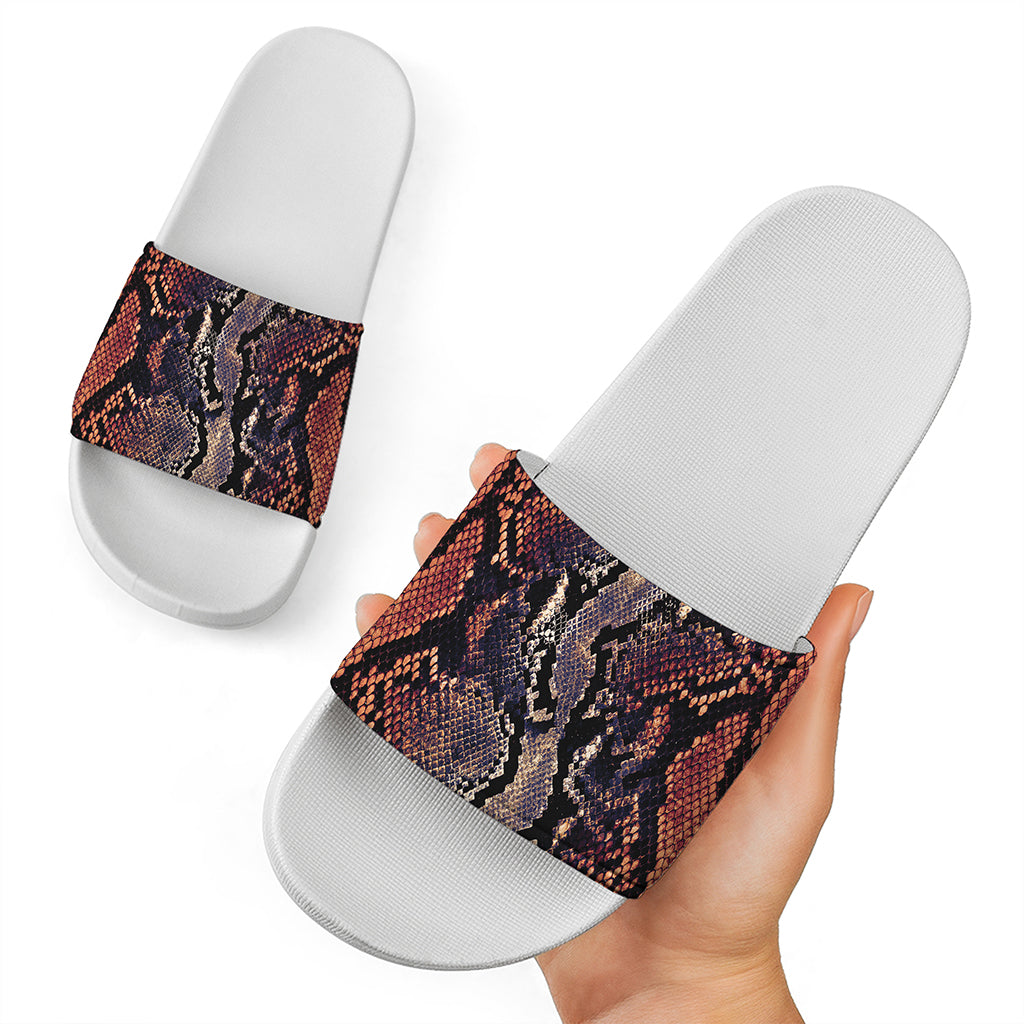 Blue And Red Snakeskin Print White Slide Sandals