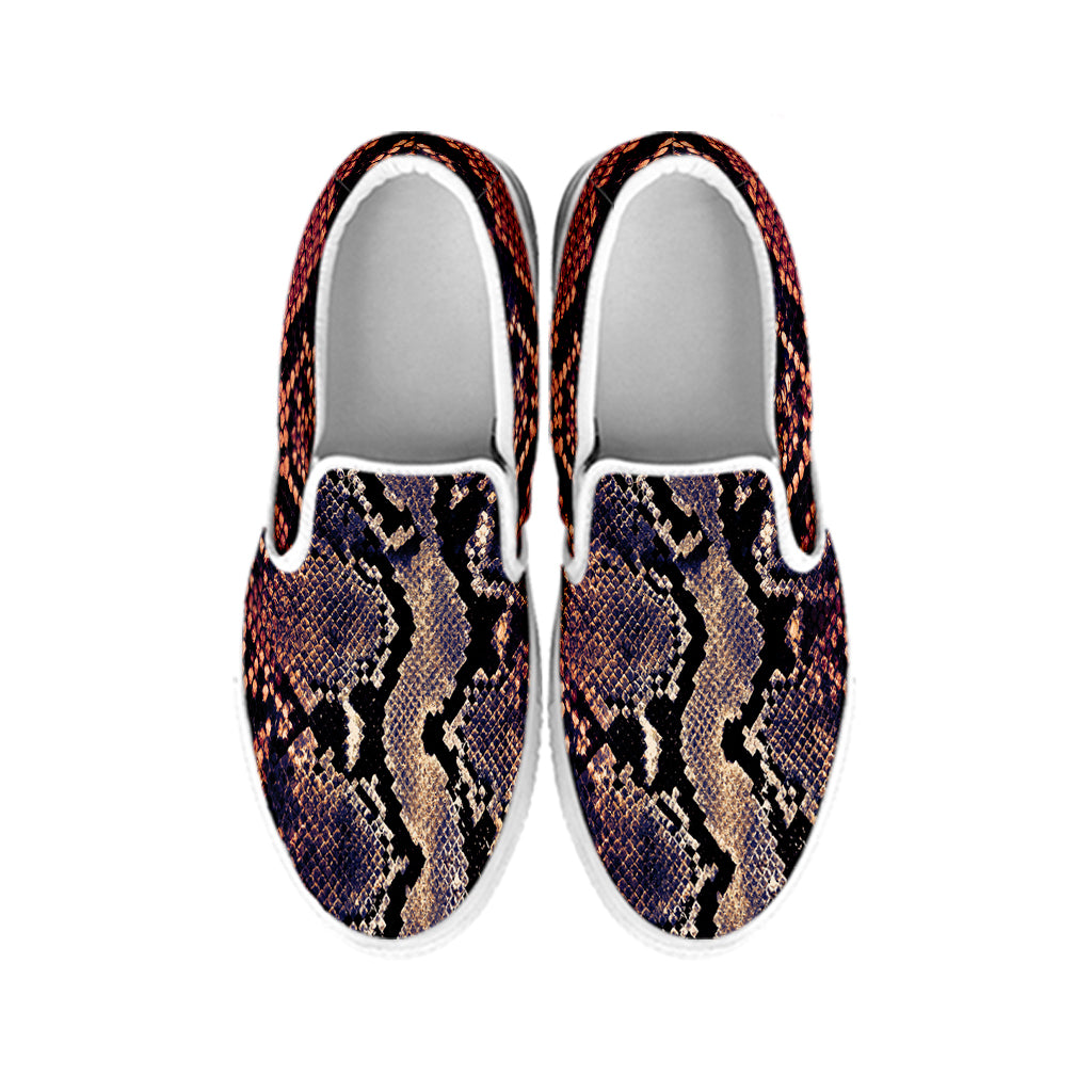 Blue And Red Snakeskin Print White Slip On Shoes