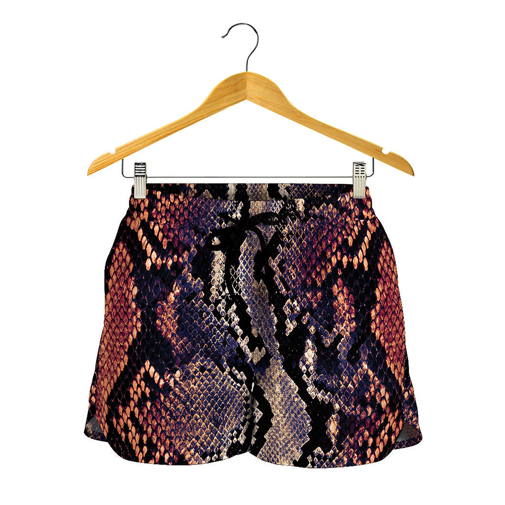 Blue And Red Snakeskin Print Women's Shorts