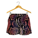 Blue And Red Snakeskin Print Women's Shorts