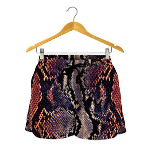 Blue And Red Snakeskin Print Women's Shorts