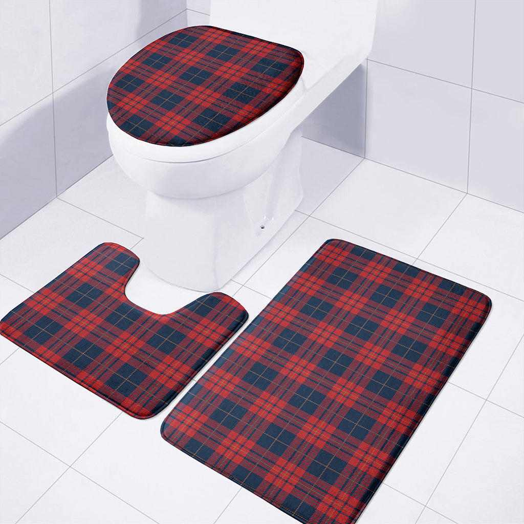 Blue And Red Tartan Pattern Print 3 Piece Bath Mat Set
