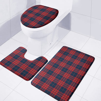 Blue And Red Tartan Pattern Print 3 Piece Bath Mat Set