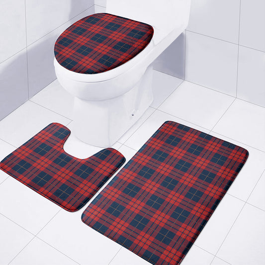 Blue And Red Tartan Pattern Print 3 Piece Bath Mat Set