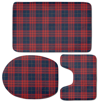 Blue And Red Tartan Pattern Print 3 Piece Bath Mat Set