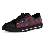 Blue And Red Tartan Pattern Print Black Low Top Shoes