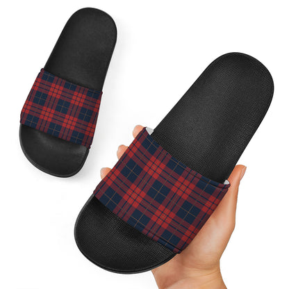 Blue And Red Tartan Pattern Print Black Slide Sandals