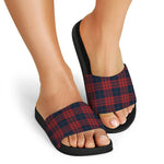 Blue And Red Tartan Pattern Print Black Slide Sandals