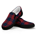 Blue And Red Tartan Pattern Print Black Slip On Shoes