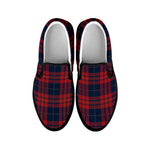 Blue And Red Tartan Pattern Print Black Slip On Shoes