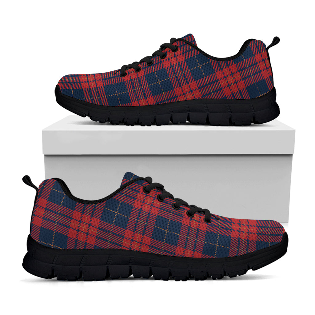 Blue And Red Tartan Pattern Print Black Sneakers