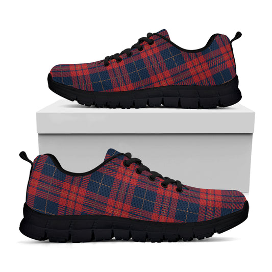 Blue And Red Tartan Pattern Print Black Sneakers