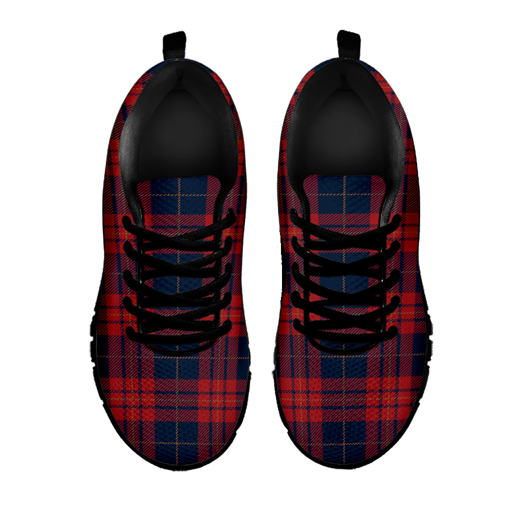 Blue And Red Tartan Pattern Print Black Sneakers