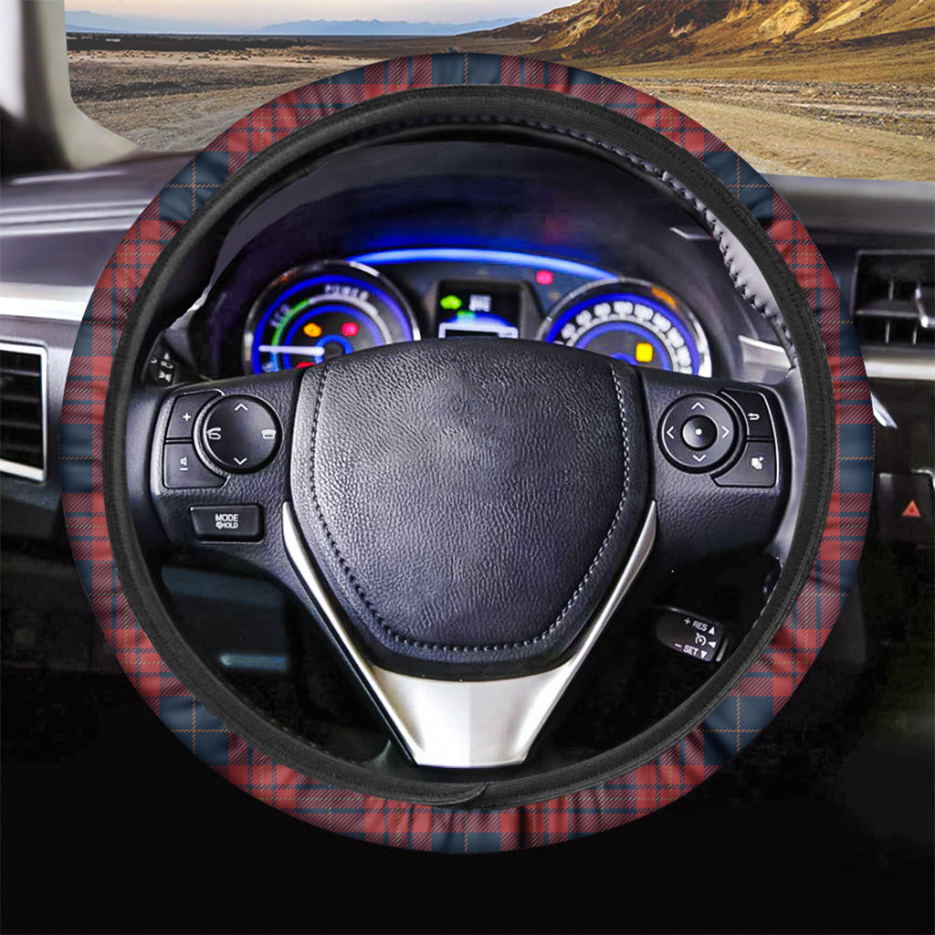 Blue And Red Tartan Pattern Print Car Steering Wheel Cover