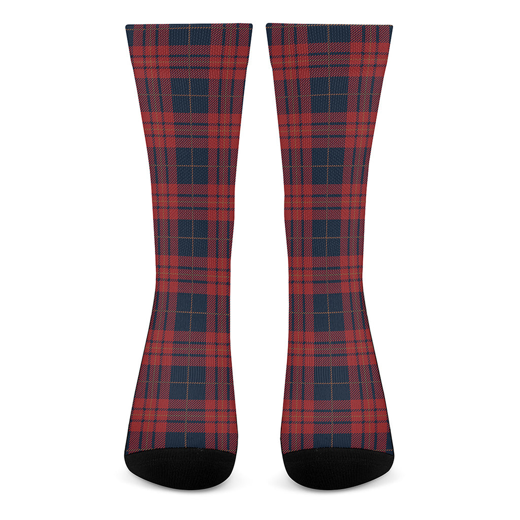 Blue And Red Tartan Pattern Print Crew Socks