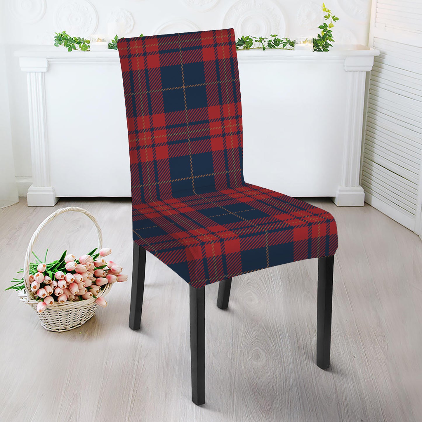 Blue And Red Tartan Pattern Print Dining Chair Slipcover
