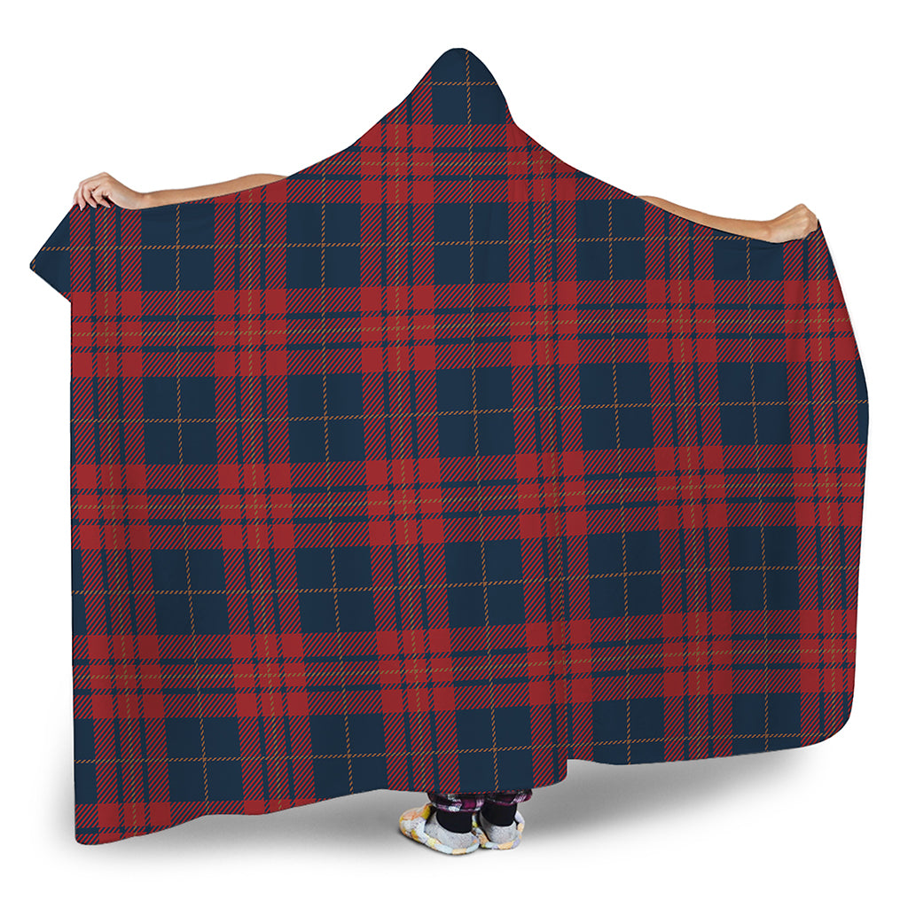 Blue And Red Tartan Pattern Print Hooded Blanket