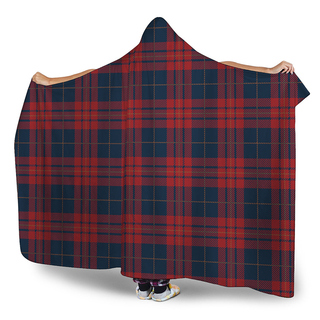 Blue And Red Tartan Pattern Print Hooded Blanket