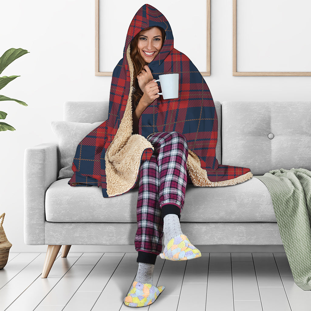 Blue And Red Tartan Pattern Print Hooded Blanket