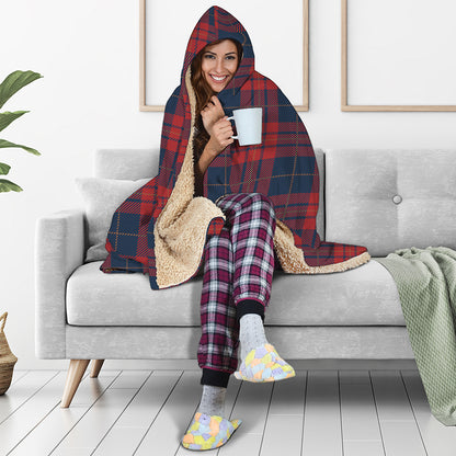 Blue And Red Tartan Pattern Print Hooded Blanket