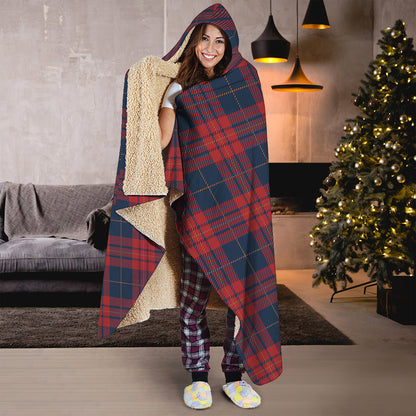 Blue And Red Tartan Pattern Print Hooded Blanket