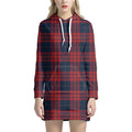 Blue And Red Tartan Pattern Print Pullover Hoodie Dress