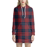 Blue And Red Tartan Pattern Print Hoodie Dress
