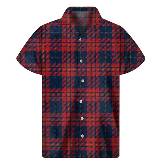 Blue And Red Tartan Pattern Print Men's Short Sleeve Shirt