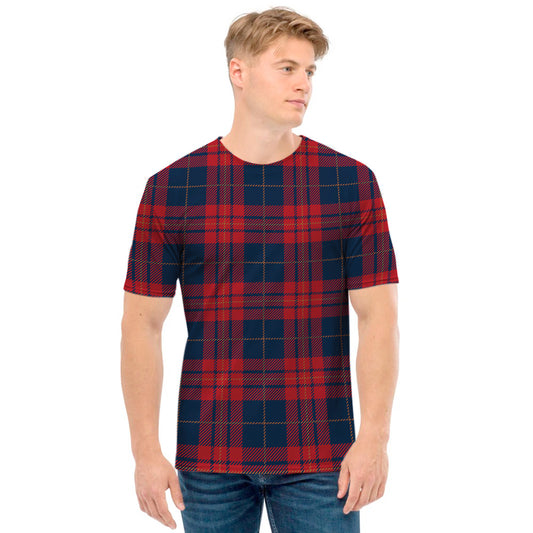 Blue And Red Tartan Pattern Print Men's T-Shirt