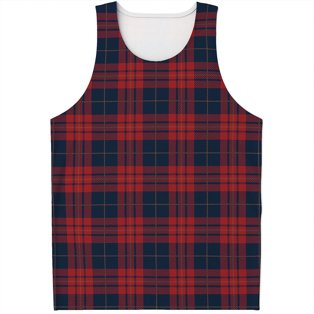 Blue And Red Tartan Pattern Print Men's Tank Top