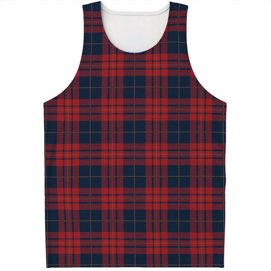Blue And Red Tartan Pattern Print Men's Tank Top