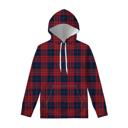 Blue And Red Tartan Pattern Print Pullover Hoodie