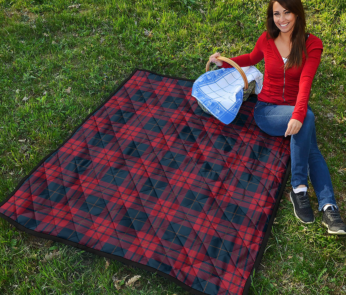 Blue And Red Tartan Pattern Print Quilt